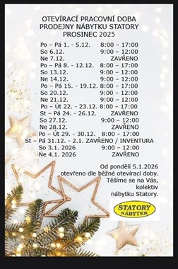 Vánoční otevírací doba prodejny nábytku Statory.