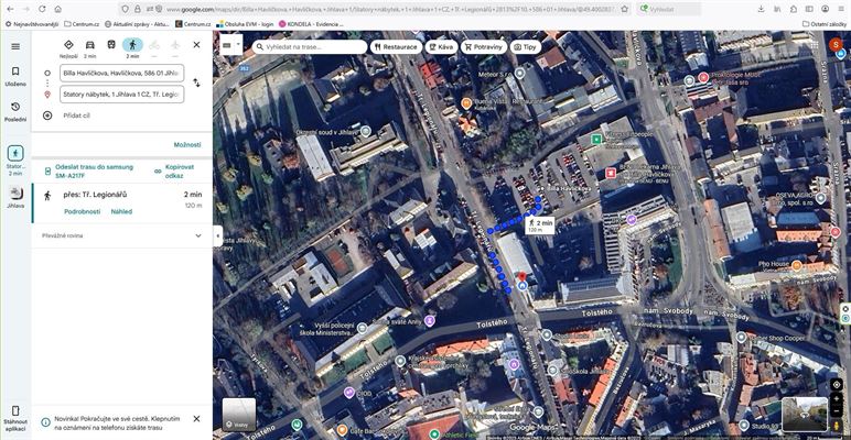 Trasa Statory nábytek - Obchodní dům Billa